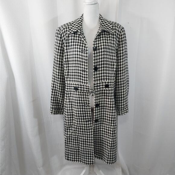 DRESSBARN! BLACK & WHITE NUBBY HOUNDSTOOTH LONG LENGTH JACKET, BLAZER! SZ 18W - Picture 3 of 11